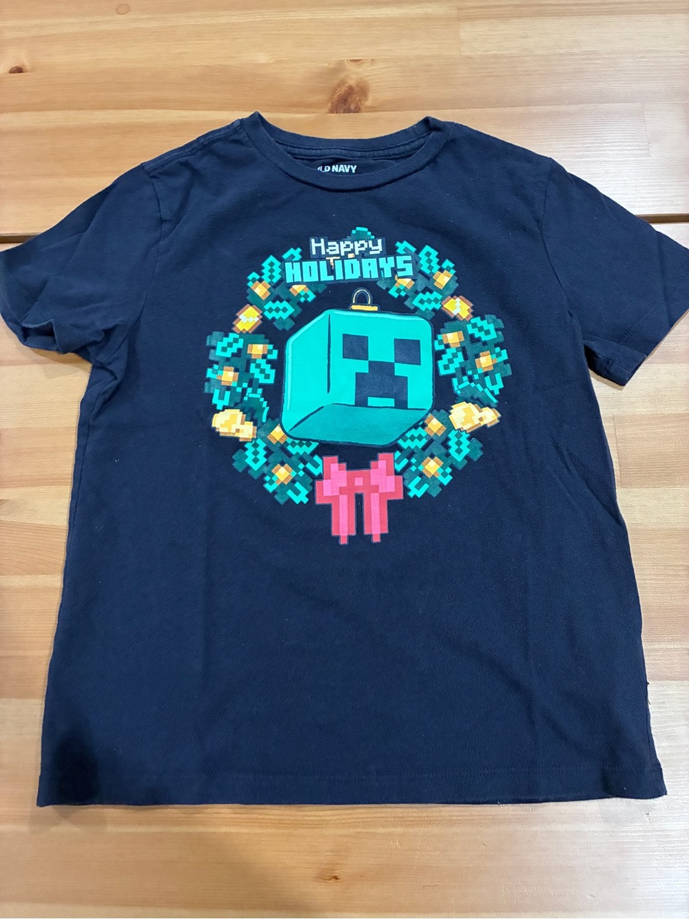 Old Navy Navy Kids' 'Happy Holidays' Minecraft Creeper Graphic Tee